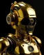 Placeholder: Gold metal robot themed armor black trim, glowing gold eyes, the helmet is fully covered, the helmet an astronaut robot themed