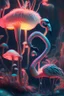 Placeholder: flamingo and fungoid portrait in fungus garden, glowing pixies, hi detail, 4k, clear focus, depth of field, color correction, studio quality, backlight