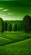 Placeholder: A green plain filled with hedges painted by Henri Rousseau
