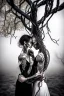 Placeholder: Multiple entanglements between a twisted thin piece of cloth as part of many twisted and spiraling branches disappearing into the distant mist, epic photo, 2 beautiful lovers are embracing, stunning tattoos that intwine with eachothers tattoos,sharp on highly detailed skin with wrinkles and high contrast, photorealistic, explosion of extacy,4K, 3D, realism, hyperrealism, detail, good lighting, detailed texture, modern photography style, 3D, 4D, 4K