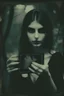 Placeholder: Polaroid picture of a woman. Dark fantasy style