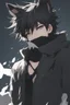 Placeholder: A male anime boy with messy black hair, black cat ears.