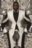 Placeholder: Luxurious black men's wedding suit patterned on the sleeves