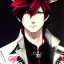 Placeholder: Detailed anime boy, crimson red hair, long classic taper hairstyle, dante dmc5 hairstyle, wolf ears protruding out, white trench coat, intricate details, full body portrait, keep head in frame, slight smile, black Japanese motif, concept art, highly detailed, digital painting, concept art, sharp focus, illustration, art by Yoji Shinkawa, WLOP and greg rutkowski and alphonse mucha and artgerm and yanjun Chen and Junji ito and Makoto Shinkai, HDR, octane render, highly detailed