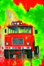 Placeholder: firetruck, spraying water, abstract expressionist