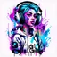 Placeholder: -shirt design, cyberpunk, art girl and boy for style tattoos, abstract color hair, headphone, multimedia, with text "digi". Grafity style. White background.