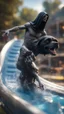 Placeholder: naked dementor petting his soap star dog in a big jump water slide,bokeh like f/0.8, tilt-shift lens 8k, high detail, smooth render, down-light, unreal engine, prize winning