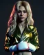 Placeholder: portrait, Shakira, blonde artist, angry, Realistic image, MMA robe, hoodie, mma gloves, fight pose, make-up make-up, gold line make-up, sweat, fog, goddess style, Neon colors, leds. Black background, photo studio, concept art, smooth, unreal engine 5, god lights, ray tracing, RTX, lumen lighting, ultra detail, volumetric lighting, 3d, finely drawn, high definition, 4k.