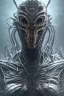 Placeholder: evil predator with crown, alien, brutal face, tron, head, burn eyes, 8k, finely detailed, dark light, photo realistic, hr giger, cyberpunk