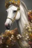 Placeholder: full Closeup portrait of a lipizzaner horse wearing crown of flowers, smooth soft skin, soft lighting, detailed face, concept art, digital painting, looking into camera, hyper realistic with fine details