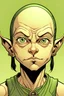 Placeholder: Portrait of female halfling with no hair, comics Frank Cho style