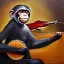 Placeholder: wire mesh painting of a monkey playing a banjo