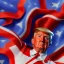 Placeholder: Realistic image of Donald trump super hero, retro style, watchmen style, red white blue colors, white stars, suspenders, latex material, 80s, vibrant color, highly detailed, sky background, concept art, unreal engine 5, god rays, ray tracing, RTX, lumen lighting, ultra detail, volumetric lighting, 3d, finely drawn, high definition, high resolution.