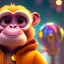 Placeholder: pixar style anamorphic cute monkey baby, smiling, gangsta gold neckless, full body, magenta puffer jacket, manila city backdrop, dramatic lighting, hyper-realistic, unreal engine 5, 16k. full detailed, bitcoin