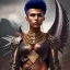 Placeholder: fantasy setting, woman, dark-skinned, indian, ranger, 23 years old, mohawk haircut, mohawk haircut