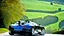 Placeholder: A sleek (((bugatti hyper super future veyron 16.4))),, cutting through a (((clear bright blue morning sky))) rear view