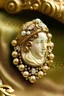 Placeholder: Create a vintage-style brooch featuring a hand-carved cameo in an ornate gold setting with small pearl accents.