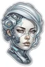 Placeholder: a sticker with a drawing of a woman's face, cyberpunk art inspired by Marco Mazzoni, Artstation, fantasy art, fantasy sticker illustration, intricate digital artwork, cyborg - girl with silver hair