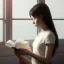 Placeholder: Study girl read a book in by the window, movie, real photo realistic, unreal engine, cinematic lighting --ar 1:1 creative