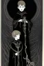 Placeholder: 7 year old boy, necromancer, friendly, looks dead,with a lamprey serpent , wearing black robes, in the style of Harry Clarke