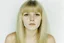 Placeholder: Polaroid, France Gall jeune,,cheveux long blonds, yeux marron, petit nez, visage poupin, , fond blanc, regard , epaules dénudées, grunge