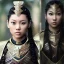 Placeholder: beautiful young asian queen with black armor, delicate black braided hair with ponytail, glass eyes, highly detailed, 8k, ambient light, taylor swift