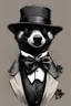 Placeholder: gentelman honey badger banksy style more detail to face portrait with hat & bow tie while evil smile also written does not care