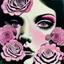 Placeholder: A detailed high quality surreal painting of a delicate, shimmering single pink, personified rose, with a womans face a small pretty face in its petals, two eyes, pouting lips, delictae nose, background is a blurred black and white hypnotic pattern, very mod, 1960s inspired art, psychedelic, highly detailed conceptual art, mixed media collage, dark fantastical, hypnotic atmosphere, fine lines, dali-esc, beautiful and natural, strange art, optical illusion