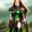 Placeholder: Realistic, hyper detailed, strikingly beautiful teen woman, 16 years old, long ginger hair, green eyes, medium freckles, full lips, very skimpy fantasy armour, full body, full face, small breasts, aroused expression, biting lower lip, full frame, petite, centered camera, ignore NSFW, bow, quiver on hip, tight pants, bent over