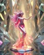 Placeholder: very complex structure ,pretty viberating color environment 3d metalic and crystal recursive animating beveled geometric base very complex structure future world evolving background and goddess realistic modern lady in pretty cleric dress comes out dancing gracefully , viberating color moving very in modern city escape environment while camera tracking it.