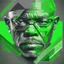 Placeholder: Samuel l jackson, green filter abstract face portriat cubism transformation