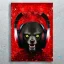 Placeholder: avatar portrait cute alien animal Figure in a provocative pose,wearing headphones, Raw, gritty, Gothic, t-shirt design, Dark reds and blacks, bright, bloody red , background Distorted or blurred splash, imagery that suggests violence and chaos, t-shirt design, 3D vector art, Defiant, rebellious, aggressive, fantasy art, watercolor effect, bokeh, Adobe Illustrator, hand-drawn, digital painting, low-poly, soft lighting, bird's-eye view, retro aesthetic, focused on the character