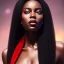 Placeholder: A portrait of a beautiful youthful black woman, with long black flowing hair, wearing a black skintight dress with a red scarf, wizard, magical, ethereal, Warm bright lighting. Concept art by wlop. Ultra quality 8k.