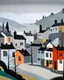 Placeholder: A gray village covered in mist painted by Stuart Davis