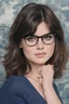 Placeholder: 1980's yearbook photo, Lucy Hale, 1980's clothing and hair styles, 4k UHD, photorealistic, ((big, full, plump, pouty lips:1.5)) black hair, big cat-eye eyeglasses, dark blue foggy gradated marble wall background - Lucy Hale is so hot it makes me all warm and fuzzy just looking at her face