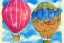 Placeholder: whimsical postcard with watercolor of a hot air balloon, children's book illustration