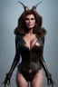 Placeholder: Raquel Welch as evil queen in black leather, leather, busty, cleavage, angry, stern look. character design by cory loftis, fenghua zhong, ryohei hase, ismail inceoglu and ruan jia. unreal engine 5, artistic lighting, highly detailed, photorealistic, fantasy