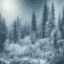 Placeholder: lost in the woods, winter landscape, ice field, crystals, surreal, dreamlike, foggy