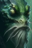 Placeholder: frog-like face, a long beard, scaly gray-green skin, and the tail of a large fish Demon,highly detailed, digital painting, artstation, concept art, smooth, sharp focus, blur, short focal length, illustration, art by artgerm