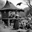 Placeholder: [high res photo by Ray Harryhausen] She lived in a world of magic Possessed by the devil's skew From her shack near the swampland That's made of mud-pie brick Marie stirred her witch's brew