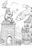 Placeholder: Santa Claus delivering presents down the chimney, clean line art, white background, well outlined, for kids coloring book.