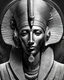 Placeholder: Illustrative sketch of Pharaoh Akhenaten in music with headphones, front view, ultra quality, hyper detailed, maximalist, 8k