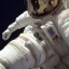 Placeholder: astronaut with saturn rings around him in space