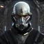 Placeholder: star wars bald male corellian pilot wearing pearlescent black and gunmetal grey First Order special forces heavy assault stealth commando armor and helmet with gold trim inside the jedi temple, hyperdetailed, dynamic lighting, hyperdetailed background, 8k resolution, volumetric lighting, light skin, fully symmetric details