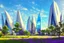 Placeholder: Sunny Day, futuristic buildings near the tree zone, sci-fi, realistic vision, impressionism painting