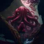 Placeholder: giant octopusgirl in the forest cliff enchanted, darkred tones, 8k, macro photography,