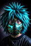 Placeholder: Create a metal mask similar to the one Izuku Midoriya wears in My Hero Academia, but have it extend to cover the full face. It should be gunmetal gray color and have symmetrical holes over the mouth area that glow slightly red. It should be worn by a rabbit and have a black hood