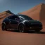 Placeholder: 3d rendering. futuristic black car. Buried in desert sand. Lost in Time