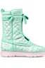 Placeholder: Puffer mint boots with embossed pink stars