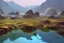 Placeholder: exoplanet, water reflection, rocks, vegetation